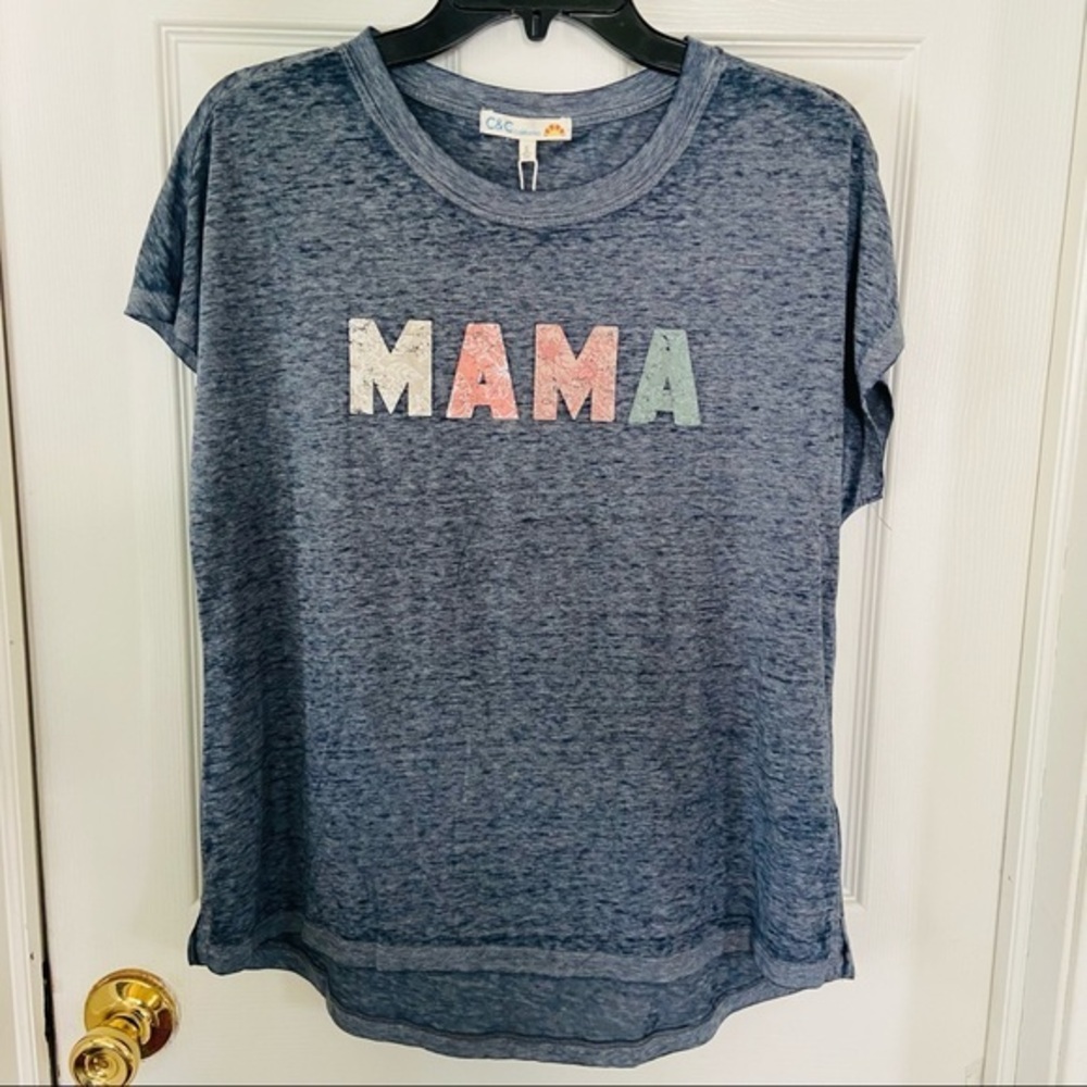 NWT C&C CALIFORNIA blue ombré burn out MAMA soft short sleeve shirt size small